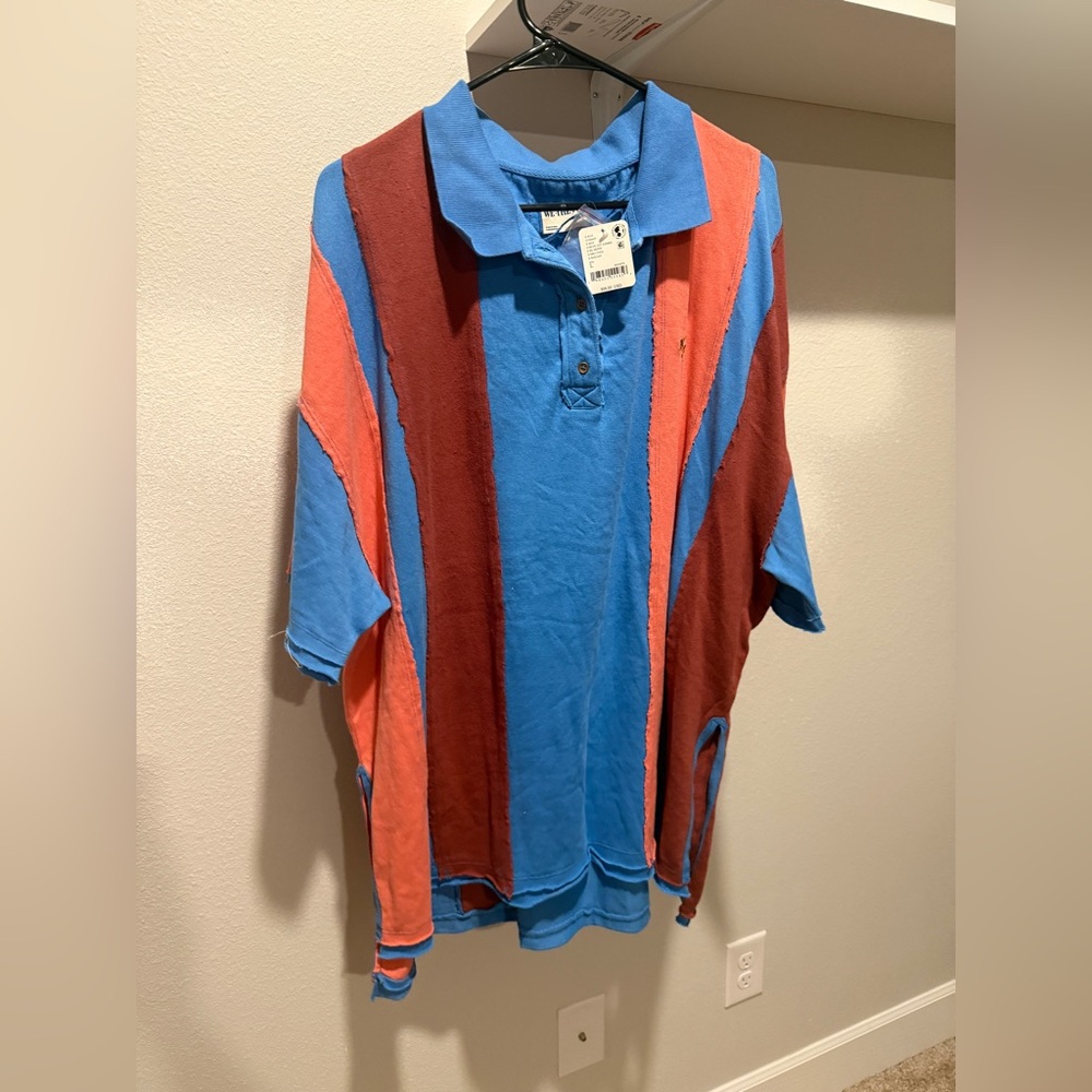 NWT Free People We The Free Too Cool For School Polo Shirt in the Blue Jay. - Picture 2 of 3